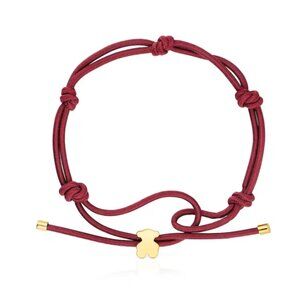 Tous Burgundy-colored Elastic Bracelet and Bear Gold plating over Silver
